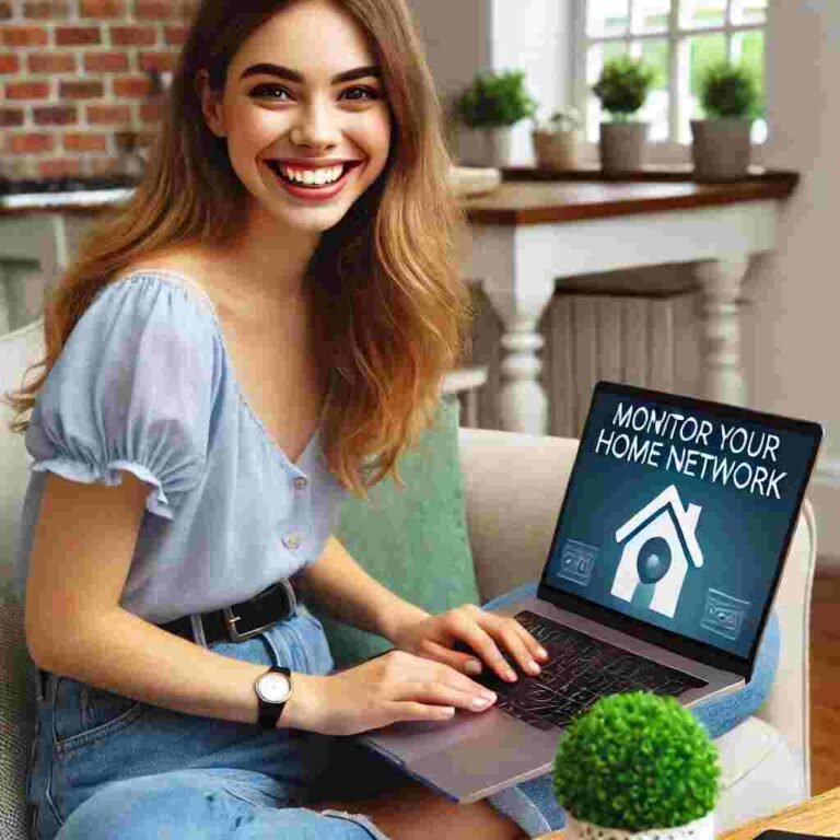 a woman sitting on a couch with a laptop. 10 Free and Open-Source Ways to Monitor Your Home Network